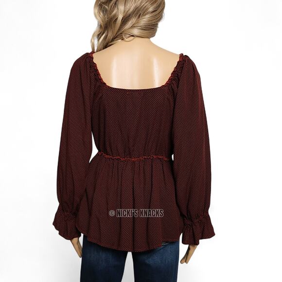 Maurices Rust Peplum Long Sleeve Blouse Square Neck Ruffle Hem Boho Top Size M - Picture 6 of 12